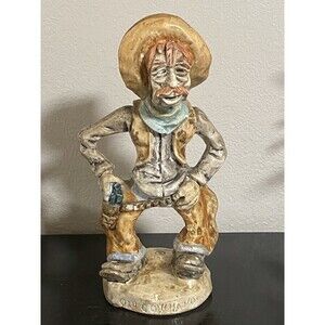 Vintage Old Cowhand Cowboy Chalkware Figurine Hand Painted Old West